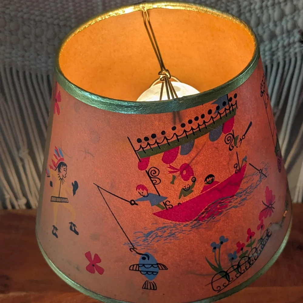 Vintage Paper Kids Lampshade w/ Gold Trim – Animal & Bird Illustrations – 6